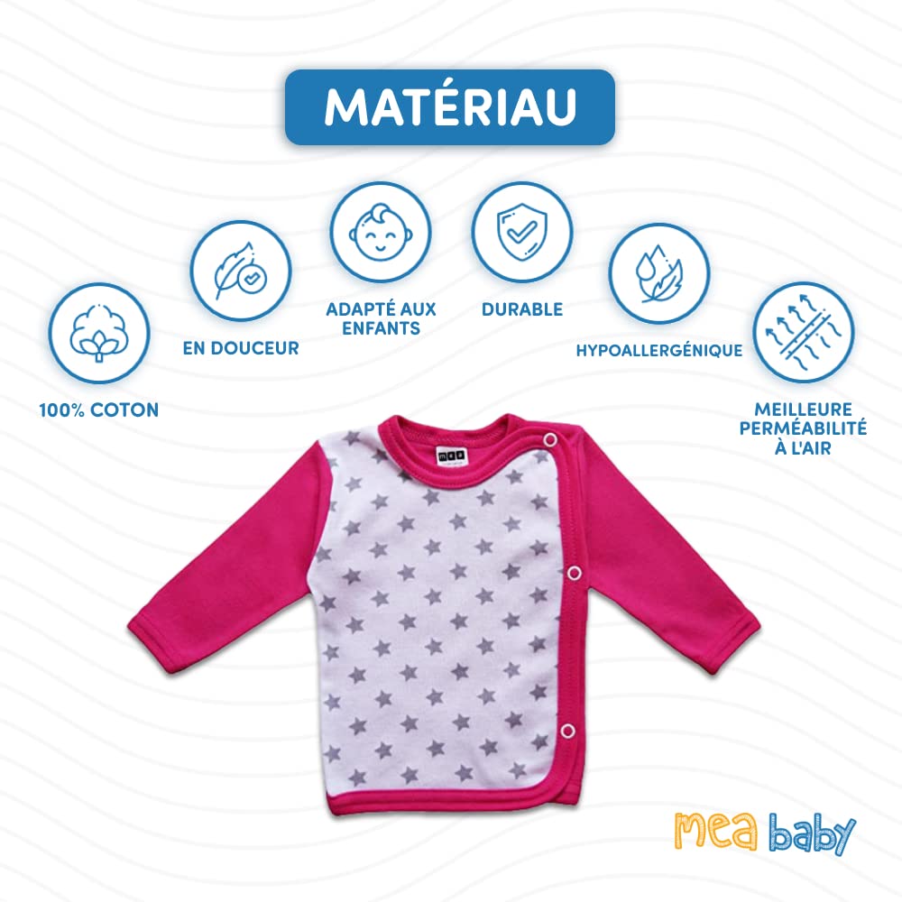 MEA BABY Bébé T-Shirt à Langer Manches Longues en Coton, Paquet de 5. Chemise à Langer bébé Fille Chemise à Langer bébé garçon (74, Fille)
