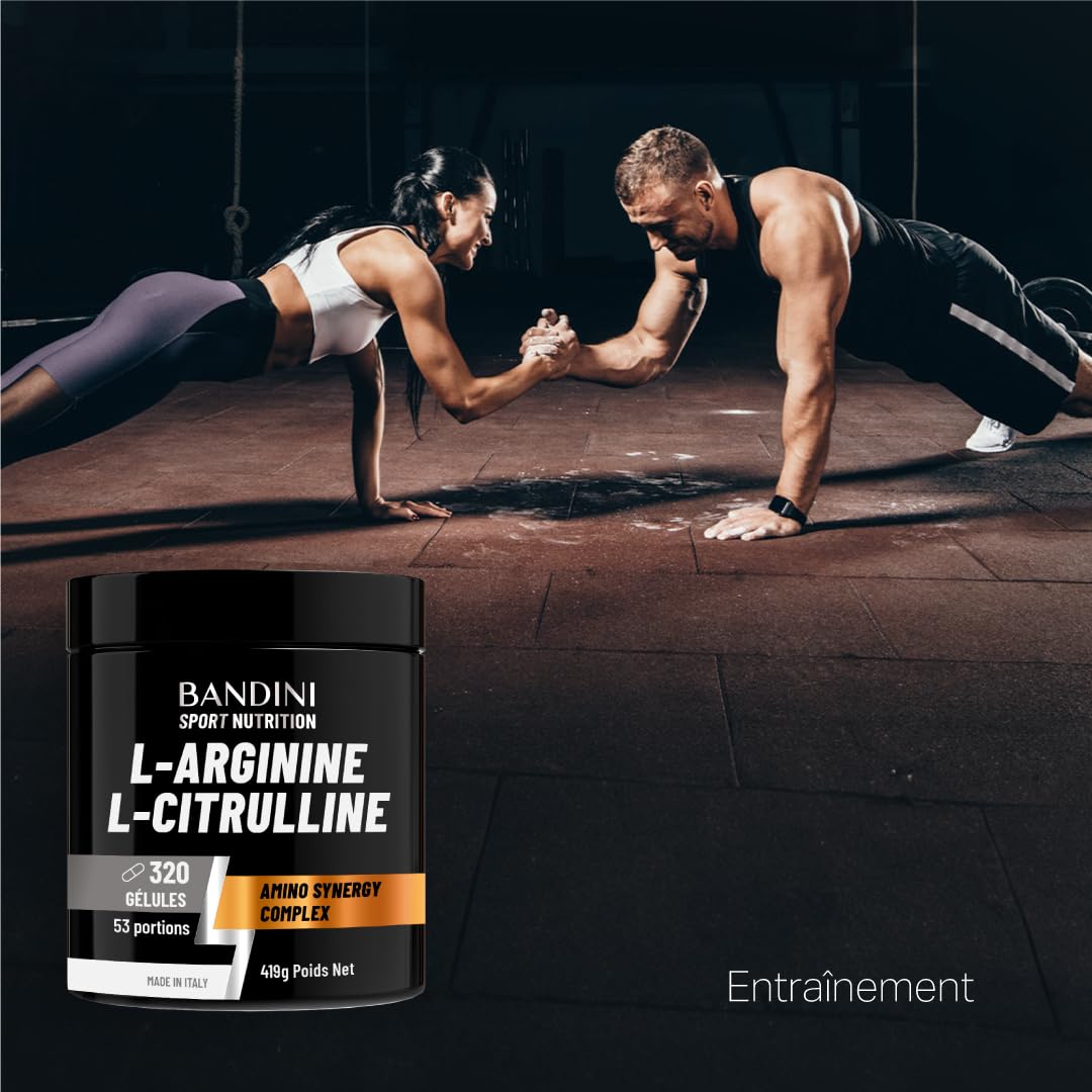 Bandini® L-Arginine + L-Citrulline 320 gélules (1100 mg par gélule) | Arginine + Citrulline Malate, Complément Preworkout, Gym, Endurance, Récupération Musculaire, Acides Aminés Semi-Essentiels