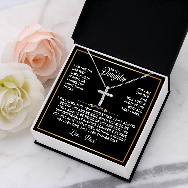 Necklace Gift from Dad Mom, Stainless Steel Cross/Heart/Love Knot Pendant with Engraved Message Card, Birthday Christmas Jewelry Gifts for Daughter4