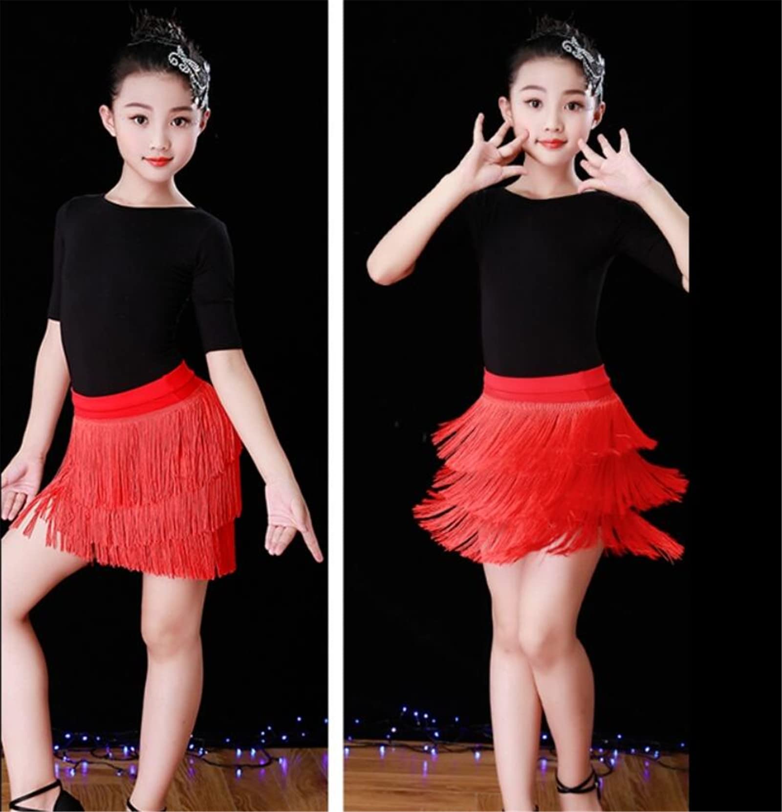 Gonna Da Ballo Latina Per Bambina Con Frange - Doppio Strato Per Tango, Salsa, Samba | Costume Spettacolo - Foto 9