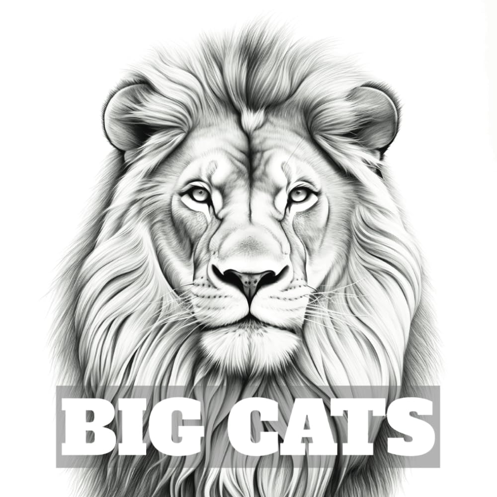Big Cats: Grayscale Adult Coloring Book