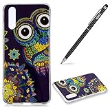 Huawei P20 Hülle,Huawei P20 Handyhülle,WIWJ Hülle TPU Silikon Backcover Case mit Gemalt Kunst Malerei Muster Schutzhülle für Huawei P20 -Blaue Eule