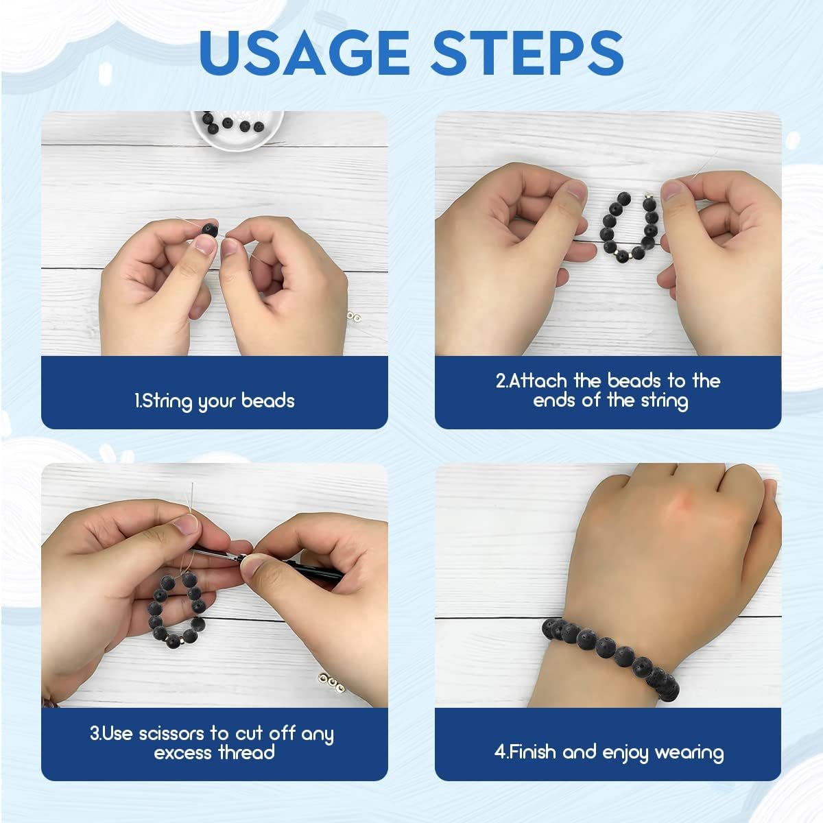 100 cuentas redondas sueltas de lava volcánica negra natural de 10 mm para hacer joyas con cordón elástico de cristal