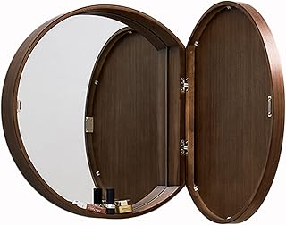 SORVA Gabinete Redondo con Espejo para Baño, Botiquín Individual con Puerta con Espejo, Gabinetes de Almacenamiento de Madera Montados en la Pared (Color: Marrón, Tamaño: 70 cm)