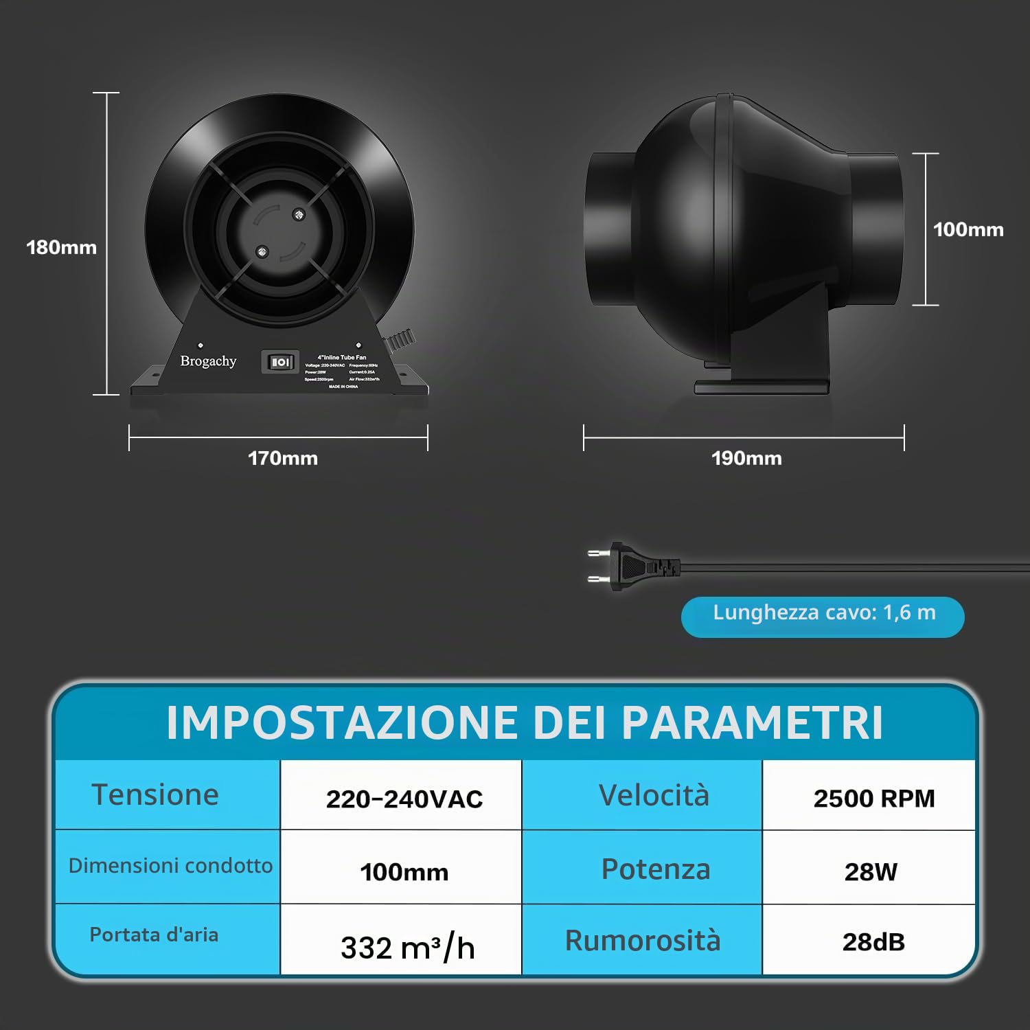 Ventola Aspirazione 100mm, Ventola Estrazione 322 m³/h Ventola di Scarico, Estrattore Aria Per Cantina, Garage, Cucina, Bagno, Tende da Coltivazione, Ventilazione e Ventola di Scarico.
