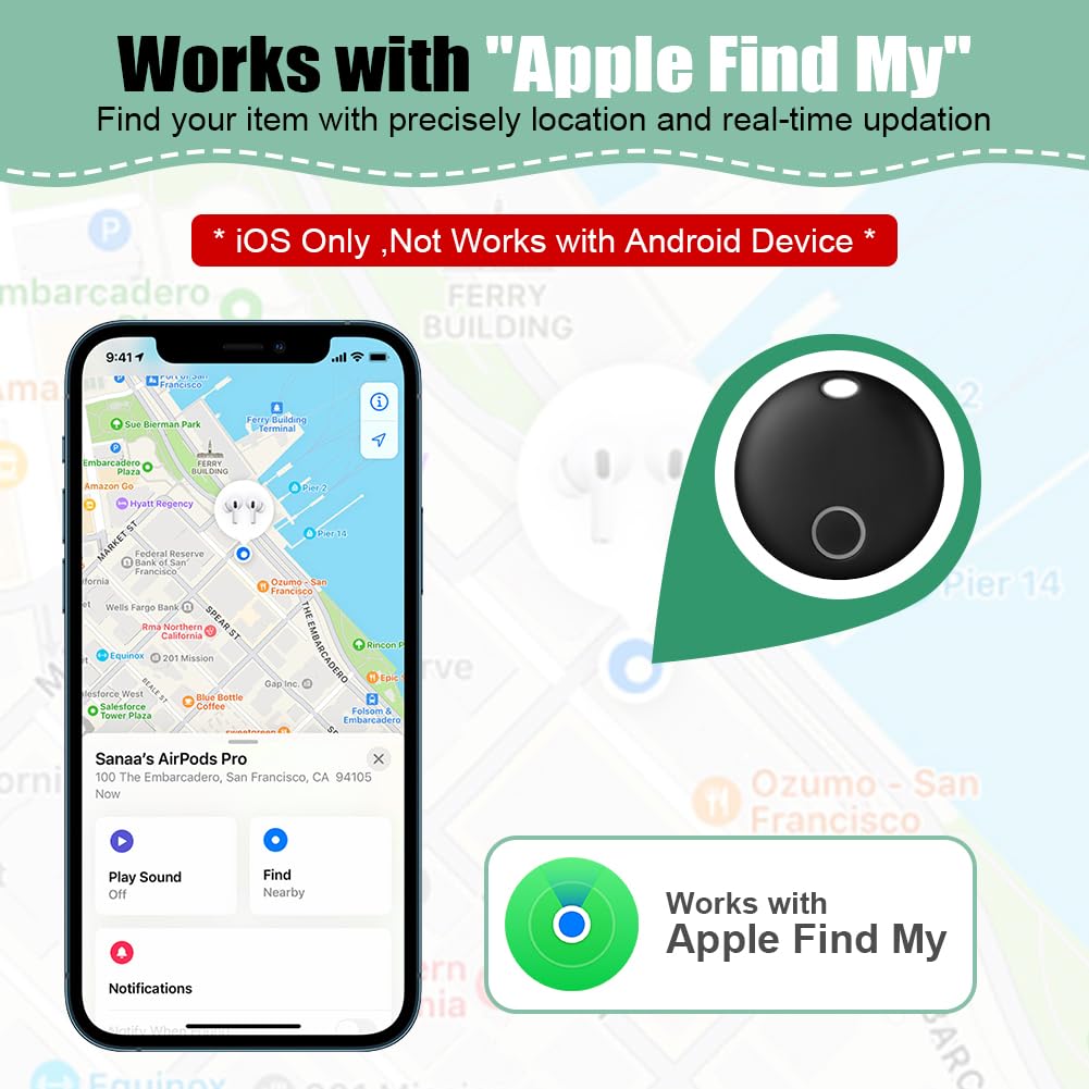 Ainiv Smart Tag 4 Pack, Bluetooth Item Finders, Item Tracker Compatible with Apple Find My (iOS Only), Up to 50m/164ft Range - Image 3