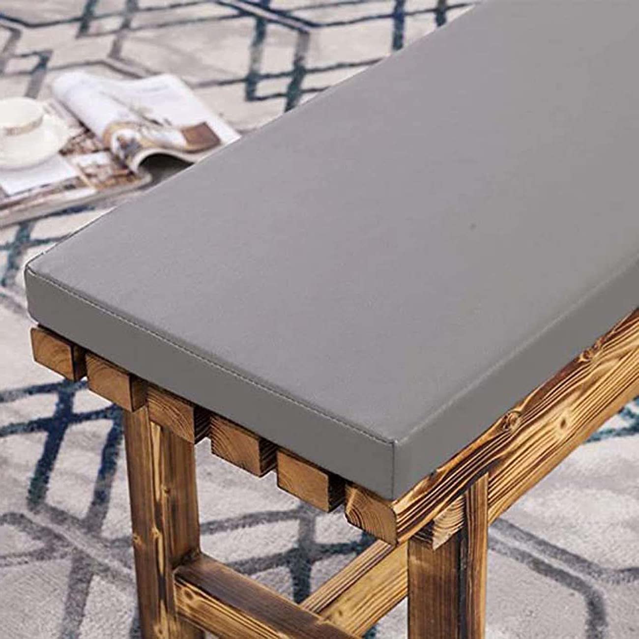 Cojín impermeable para banco de exterior, cojín de asiento largo de 2/3 plazas para jardín, patio, columpio, comedor, accesorio gris claro para muebles de mesa (120 x 40 x 3 cm)