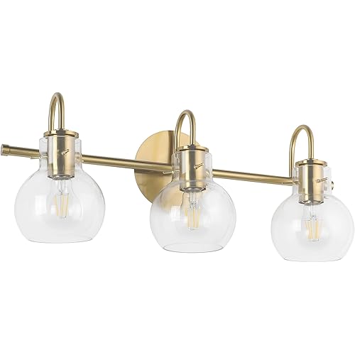 SOLFART Gold Bathroom Light Fixtures 3 Globe Glass Vanity Light Bathroom Lighting Fixtures Modern Over Mirror Wall Sconce