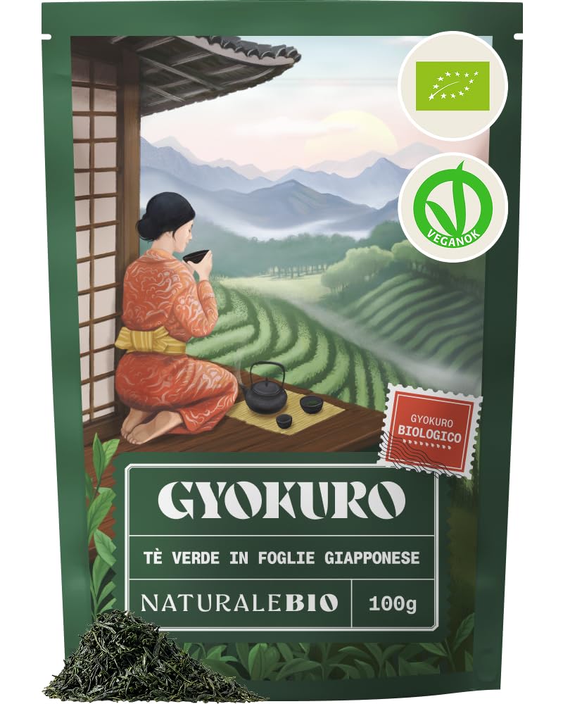 NaturaleBio Tè verde Gyokuro Giapponese Biologico da 100g. Bio, Naturale e Puro, Thè verde in foglie di primo raccolto coltivato in Giappone. Organic Japanese Gyokuro Green Tea.