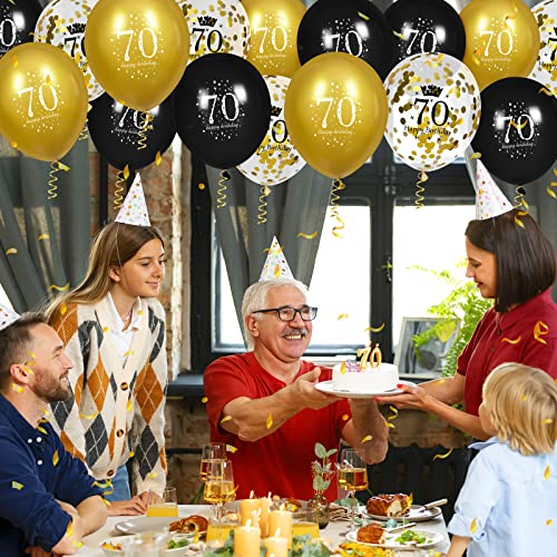 Image of 70th Birthday Balloons for Men, 15 Pcs Black Gold Happy 70th Birthday Balloons, Black Gold 70th Birthday Party Decorations Balloons for Men Women 70th Birthday Decor