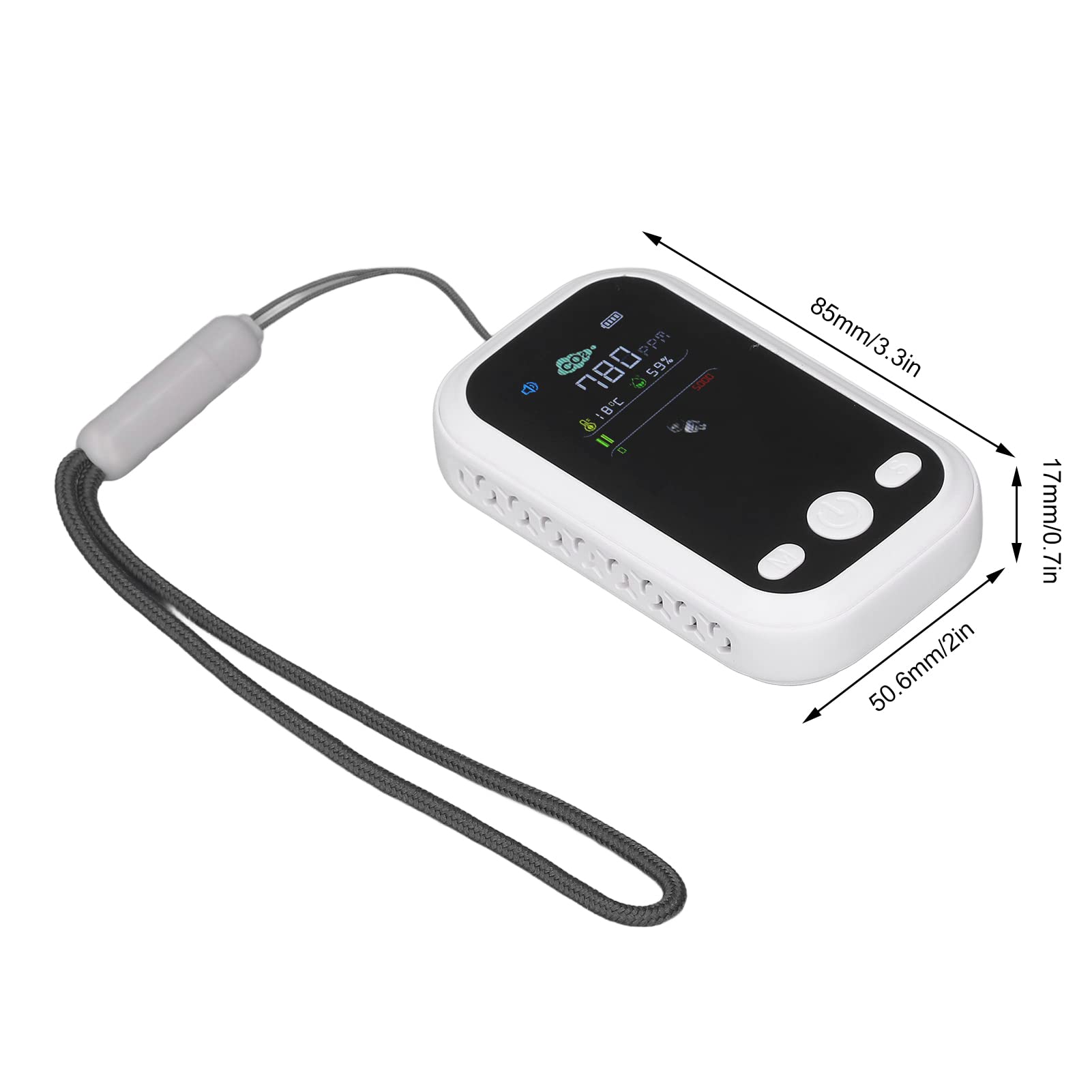 Détecteur de qualité de L'air, Détecteur de CO2 Détection NDIR Type C Testeur d'humidité de la Température de Compteur de CO2 Moniteur de qualité de L'air Portable (Blanc)