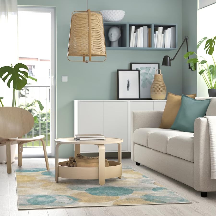 Tapis de salon moderne 160 x 230 cm lavable bleu jaune pour bureau et chambre