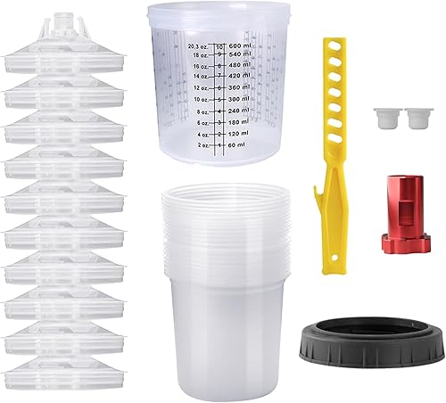 Kit de Tazas Mezcladoras de Pintura Desechables, Kit de Tazas Mezcladoras para Pistola Pulverizadora de Pintura HVLP de 20 Onzas (600ml) con Sistema