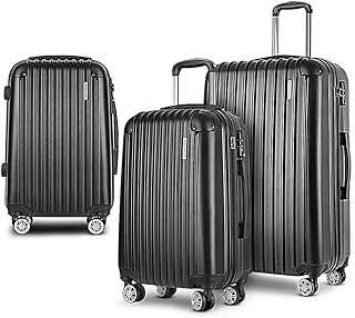 Wanderlite Luggage Set 3pcs Black Suitcase Hand Luggages Travel ABS Hard Case Hardside Shell, Lightweight Trolley Carry On...