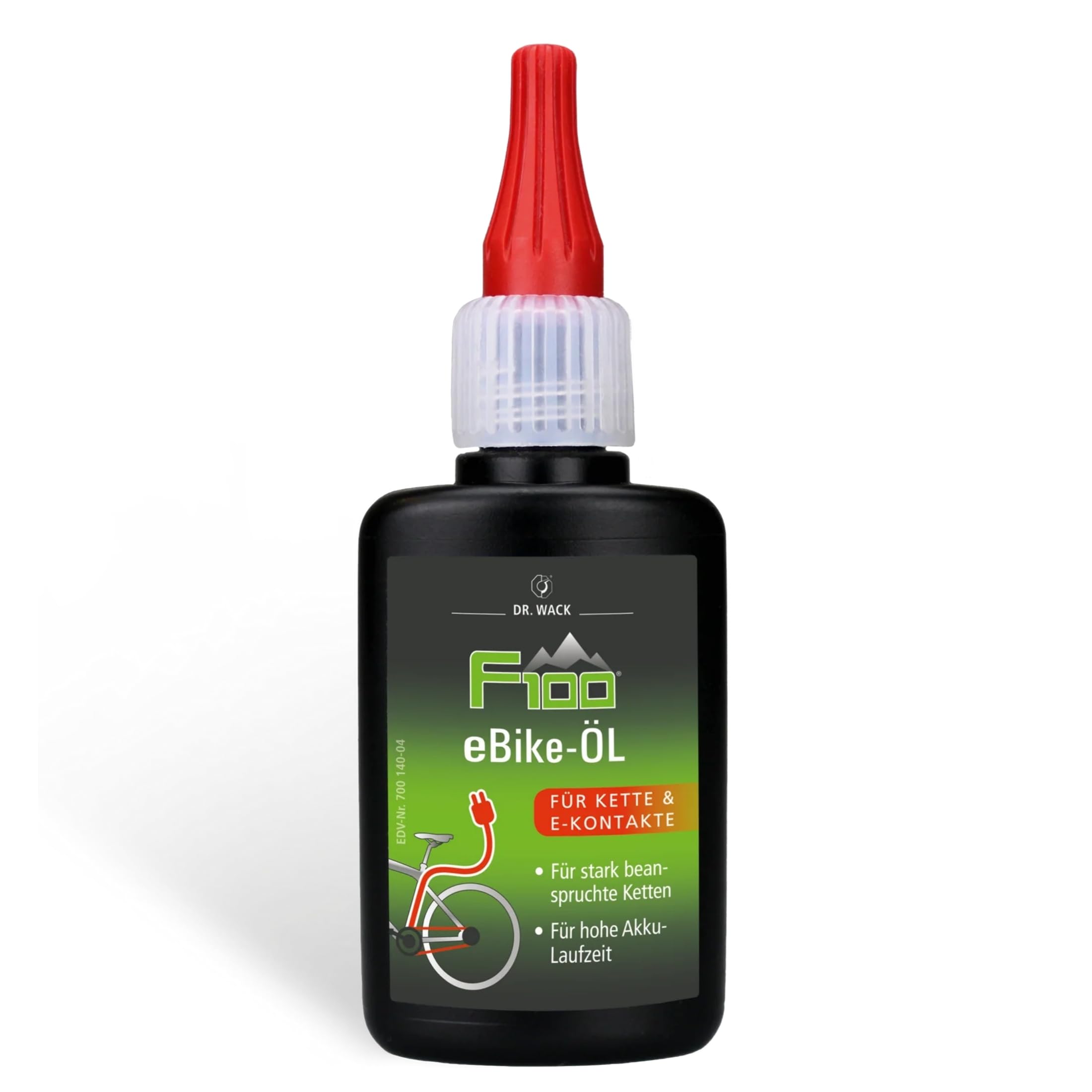 DR. WACK F100 Kettenöl für E-Bike 50 ml - Kettenschmiermittel für weniger Verschleiß & Reibung - Kettenpflegeöl für Elektrofahrrad - Schmiermittel für Ebike Ketten - Hochwertige Fahrradpflege