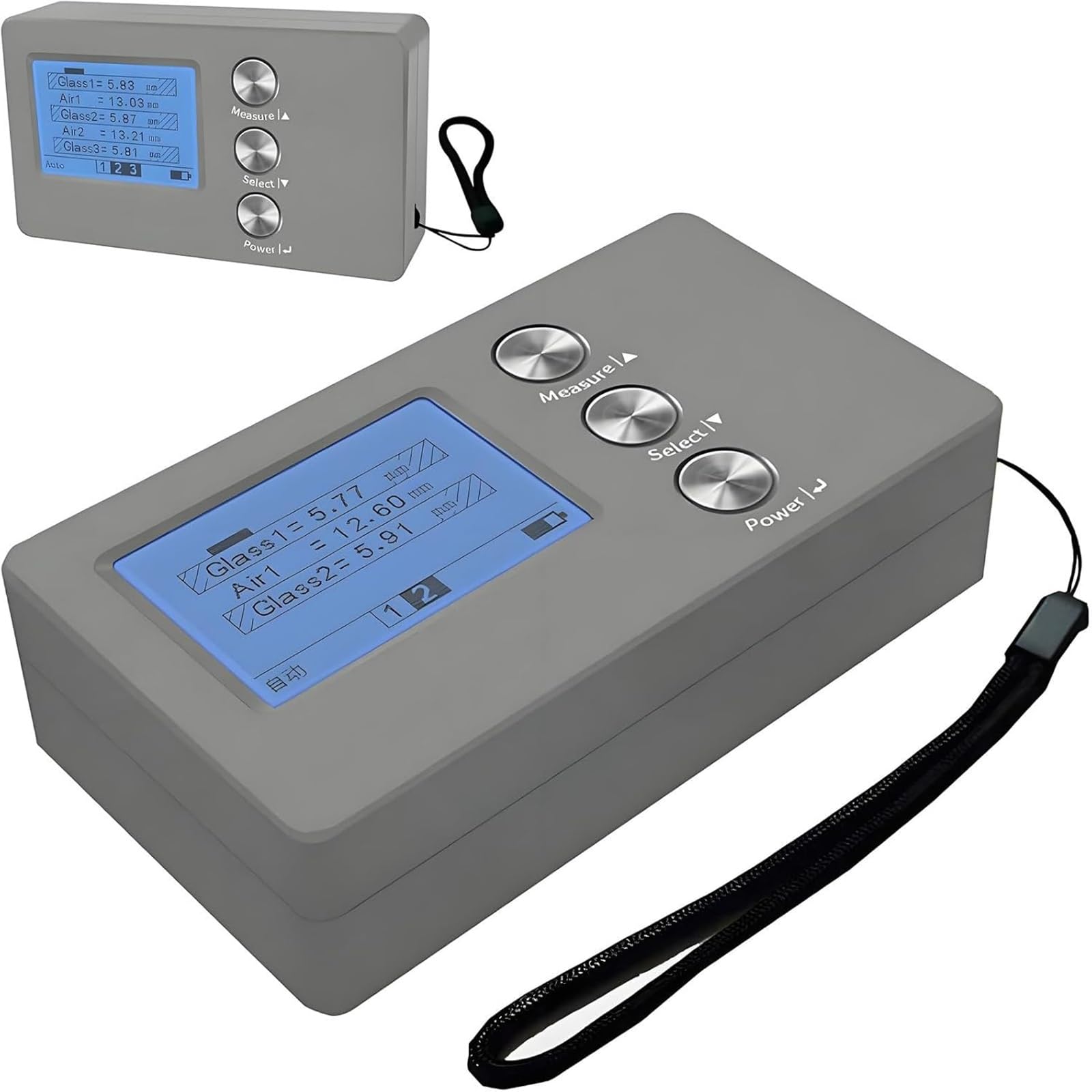 Medidor digital de grosor de vidrio, medidor preciso de una sola cara para vidrio laminado y aislado, mide el grosor de la capa de vidrio y aire, modo automático con un botón, capacidad de 70 mm/45 mm