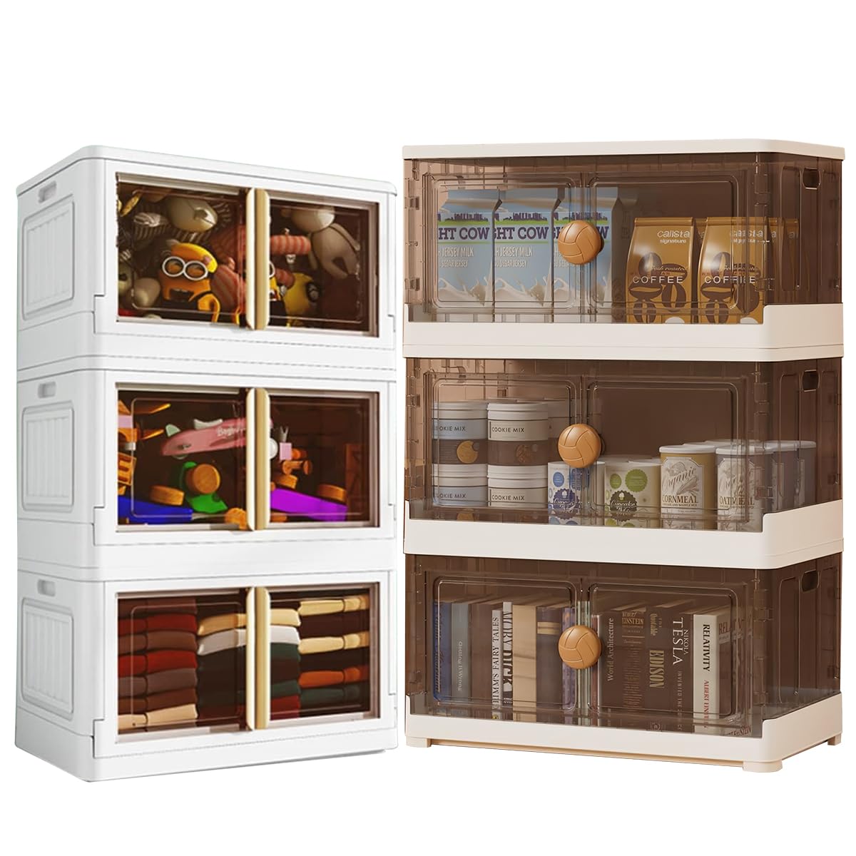 wookon3 Pack XL White Storage Bins +3 Packs XXL Brown Closet Organizer