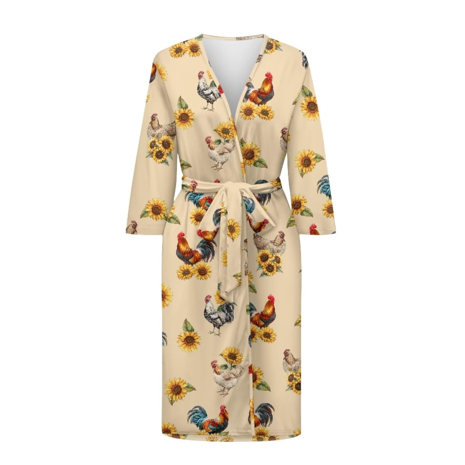 Biyejit Rooster - Camisón de manga larga con cuello en V para mujer, talla S-2XL, Gallo., L