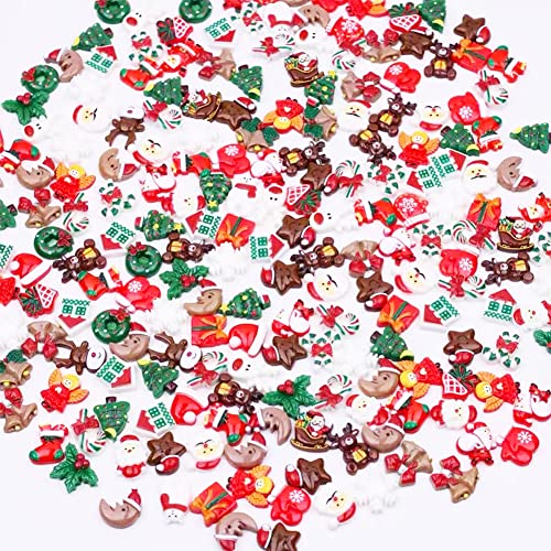 200pcs Christmas Resin Charms for Crafts Christmas Slime Flatback CharmsOrnament Scrapbooking DIY Crafts Miniature Ornaments for Christmas Embellishments Craft Supplies Mini Christmas Decorations