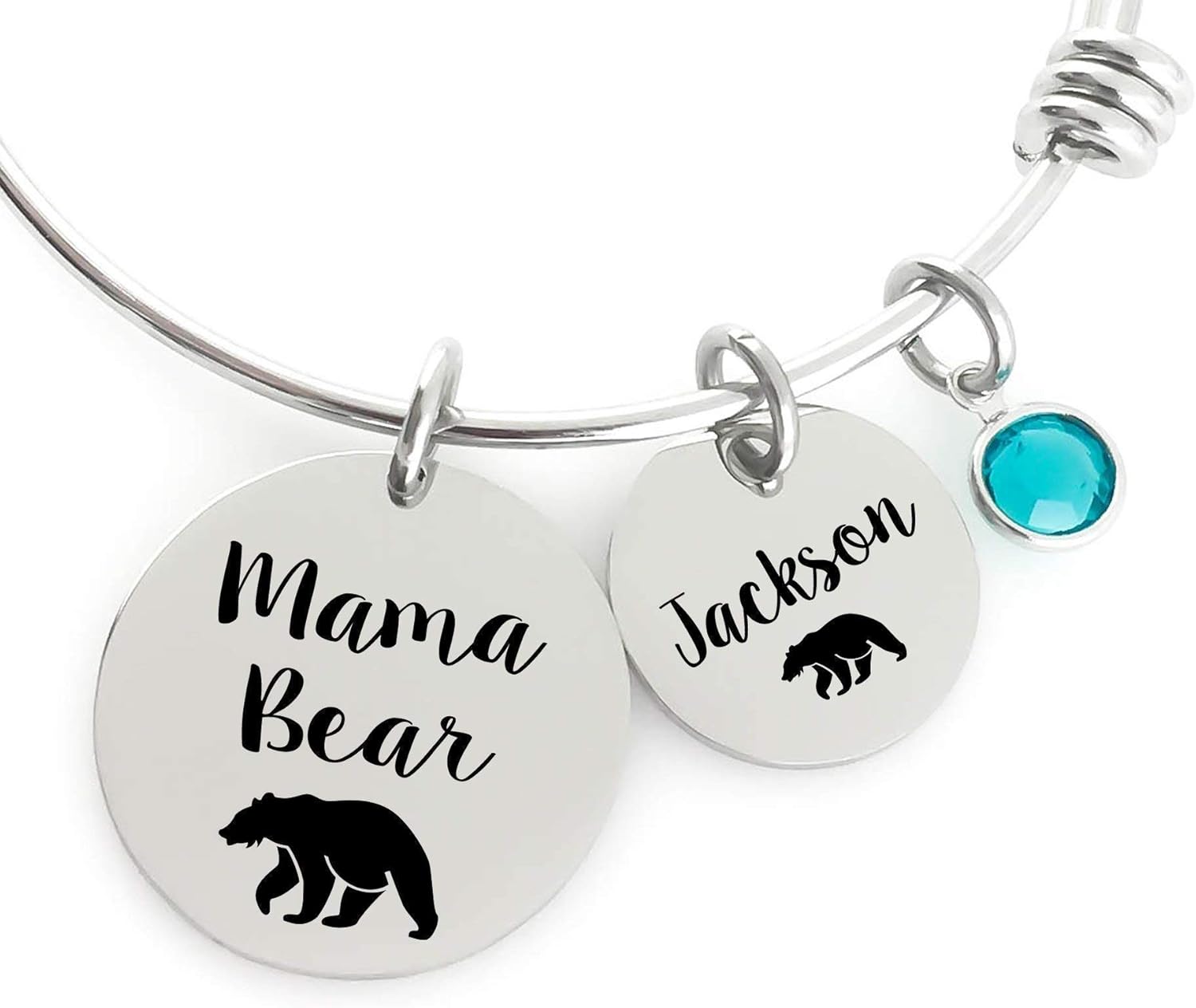 Mama Bear Bangle, Personalized Baby Cub, Birthstone Crystal, Custom Jewelry, Mother's Day Gift for Her, Mom, Grandma, Gift Ideas from Kids, Husbands
