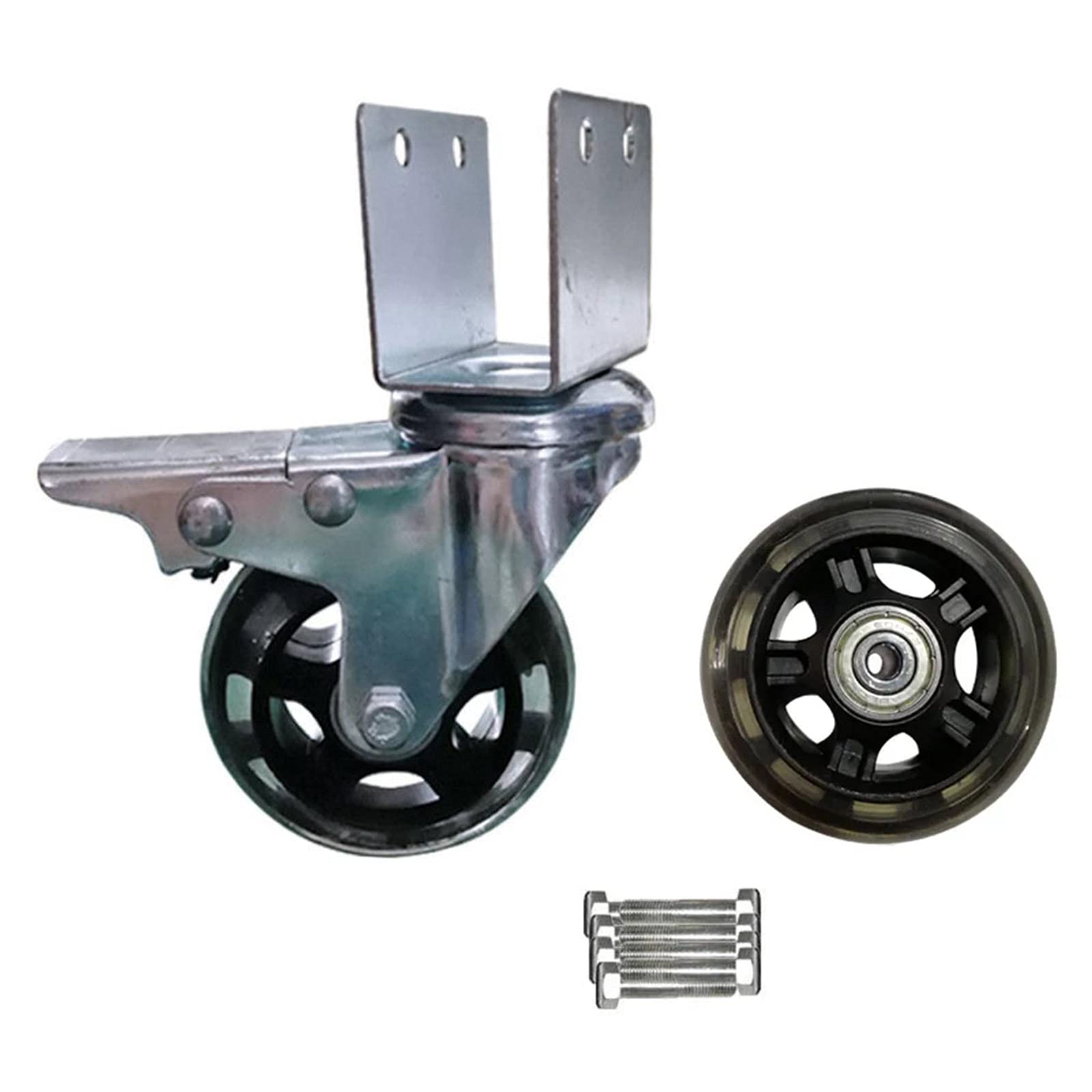 Ruote per mobili, ruote girevoli in PU da 3 pollici da 75 mm con freno, ruote mute a doppio cuscinetto a forma di U per gambe di sedie, portafiori, culle, carrello, tavolo - 2 pezzi