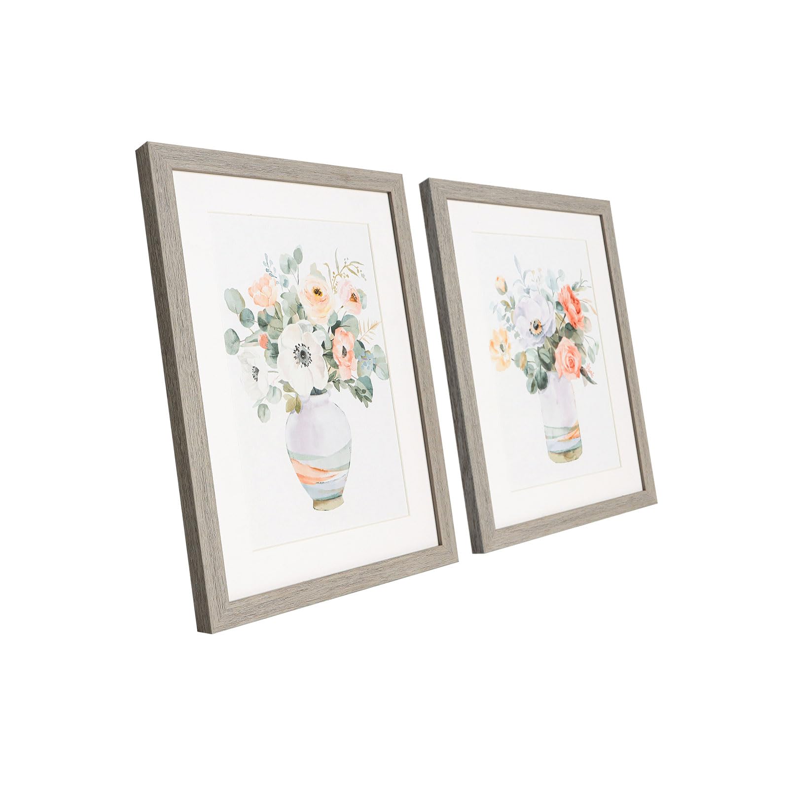 Flower Print Wall Art Set - Vintage Colorful Botanical Painting Decor, Framed Floral Bouquet in Vase Pictures Artwork Wall Decor for Bedroom Bathroom - 2 Piece 12x16Inch