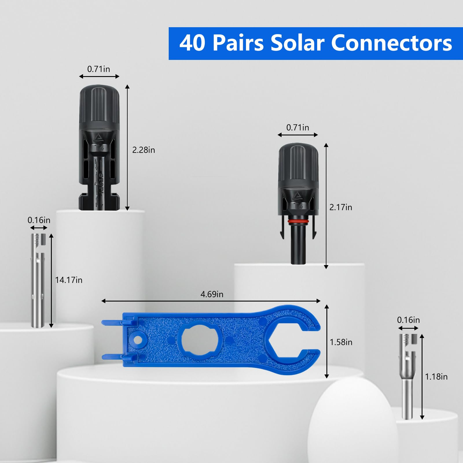 80 conectores solares, 40 pares de conectores de panel solar impermeables IP67 con 2 llaves, adecuados para cable solar de 14 a 10 AWG