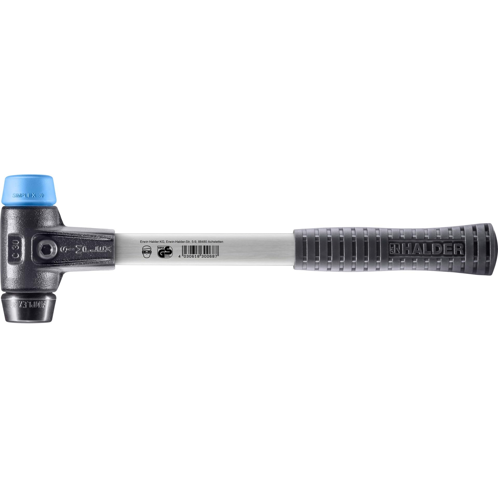 SIMPLEX-Schonhammer, TPE-soft/Gummikomposition; mit verstärktem Tempergussgehäuse und Fiberglasstiel | D=30 mm | 3712.030