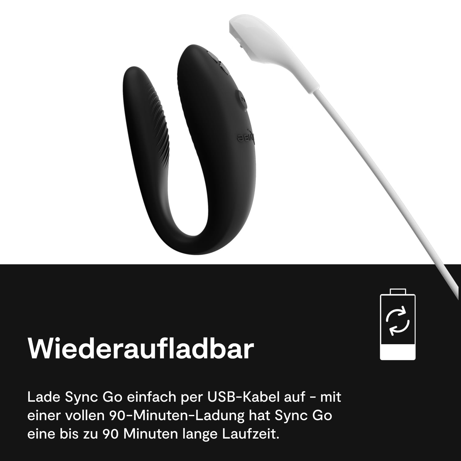 We-Vibe Sync Go Vibrator für Paare Travel Edition - C-Förmiger Vibrator - Wearable für Paare - Vibrationen für gemeinsamen Genuss - Wiederaufladbar - Reiseetui - Schwarz