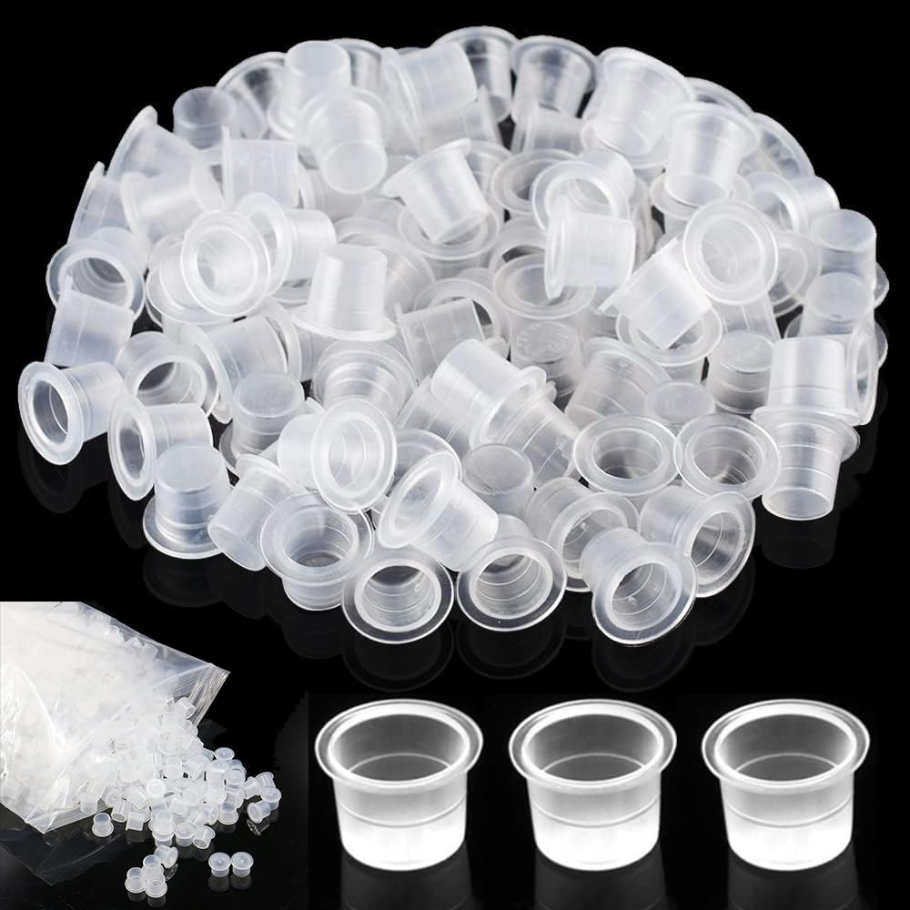 100 piezas Tazas de Tinta para Tatuajes, Tapas de Tinta de Tatuaje, Tinta de Pigmento Tazas de Tinta para Tatuajes de Plástico, Tatuar Contenedor, Kit De Accesorios para Tatuaje