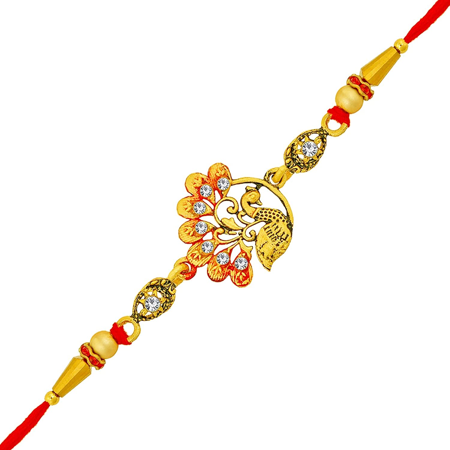 Okos Mens Gold Platted Red And Green Meenakari Peacock Rakshabandhan Rakhi With Crystal Stones- Rakhi For Brother, Bhaiya, Bhai Rk1000374C (B0B15271T2) Amazon Price History, Amazon Price Tracker