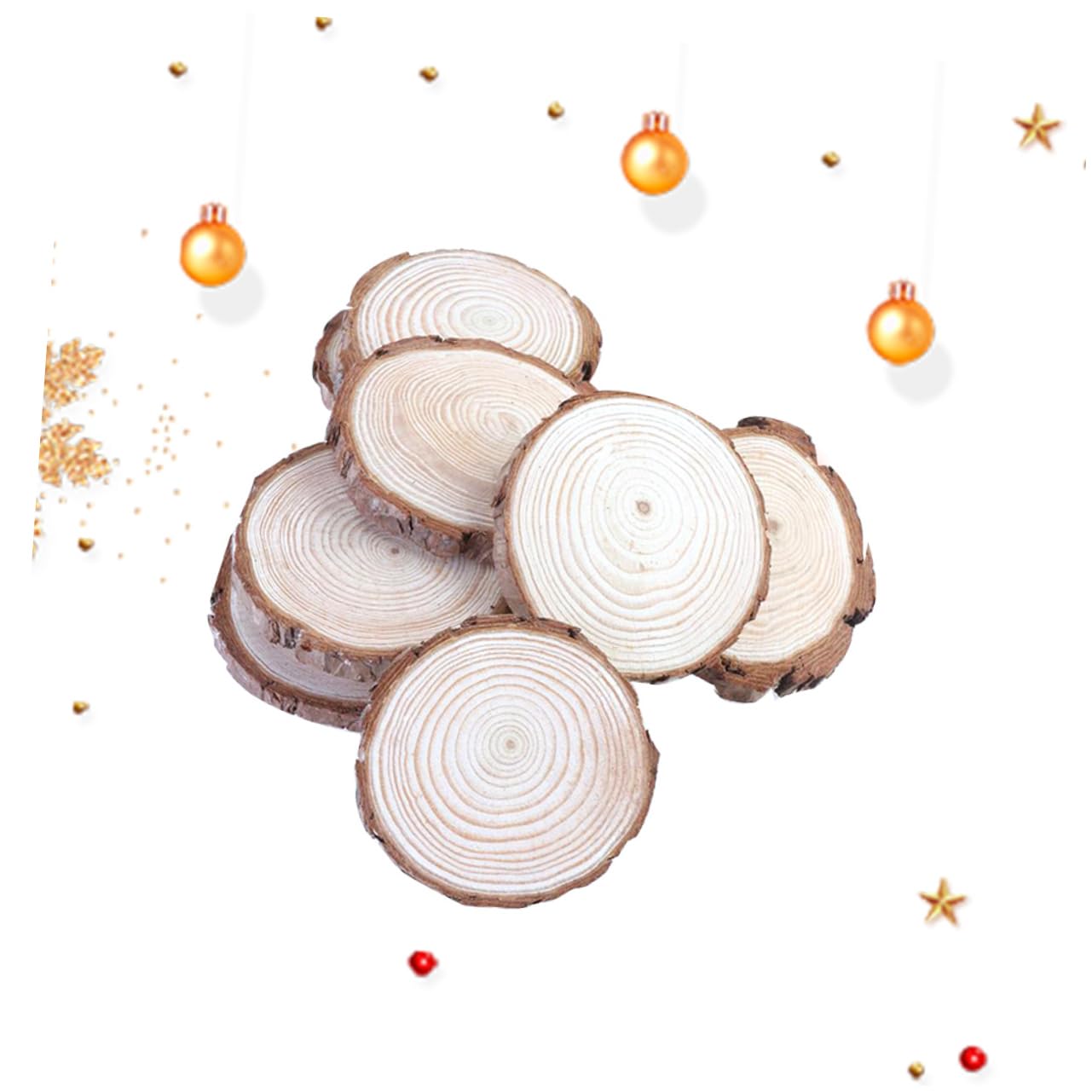 VILLCASE 20 Piezas Rodajas de madera a granel redondas christmas decorations adornos navideños adorno navideño decoración del hogar rebanada de madera natural sin terminar losas de madera