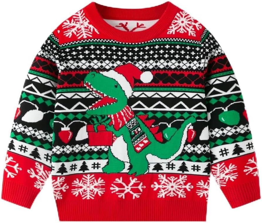 Ugly Christmas Sweater Kids Girls Boys Reindeer Snowflake Knitted Xmas Holiday Pullover Sweater 2-9 Years Old