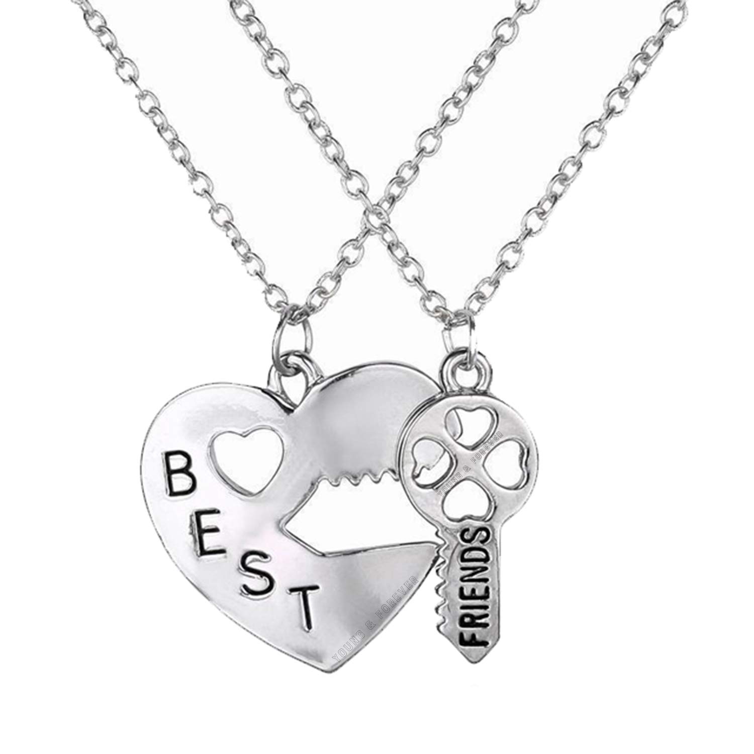young & forever Gift Friendship Day Gifts Special Necklace For 2 Best Friend Couple Gift For 2 Matching Heart Best Friends Forever Key To Heart Pendant For Women-picture-12