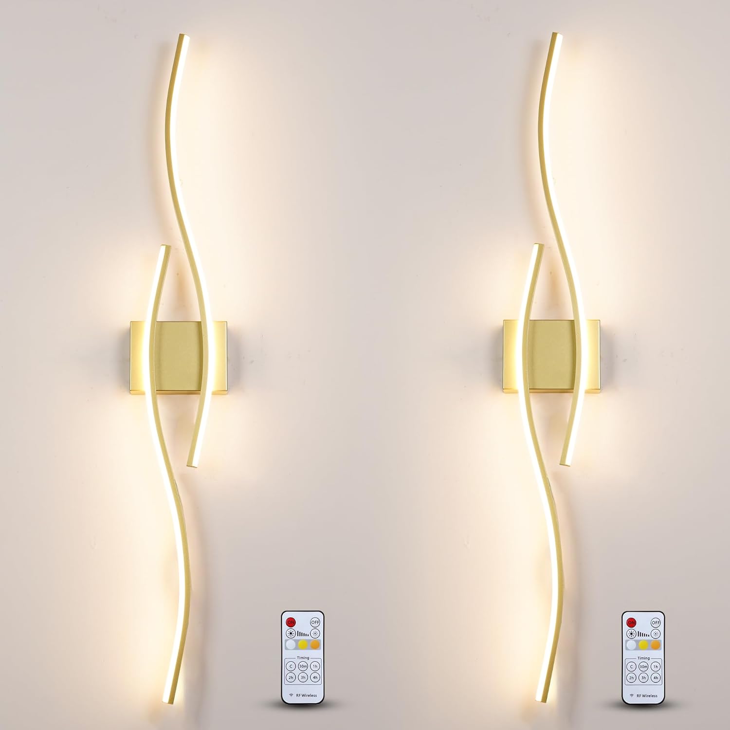 Modern Wall Sconces Set of 2, Dimmable LED with Remote Control, Gold Indoor Wall Sconce, Hard Wired Wall Lights for Living Room, LED Wall Decor for Hallway, Bedroom, 40.5" in, 3 Color, Timer, Memory