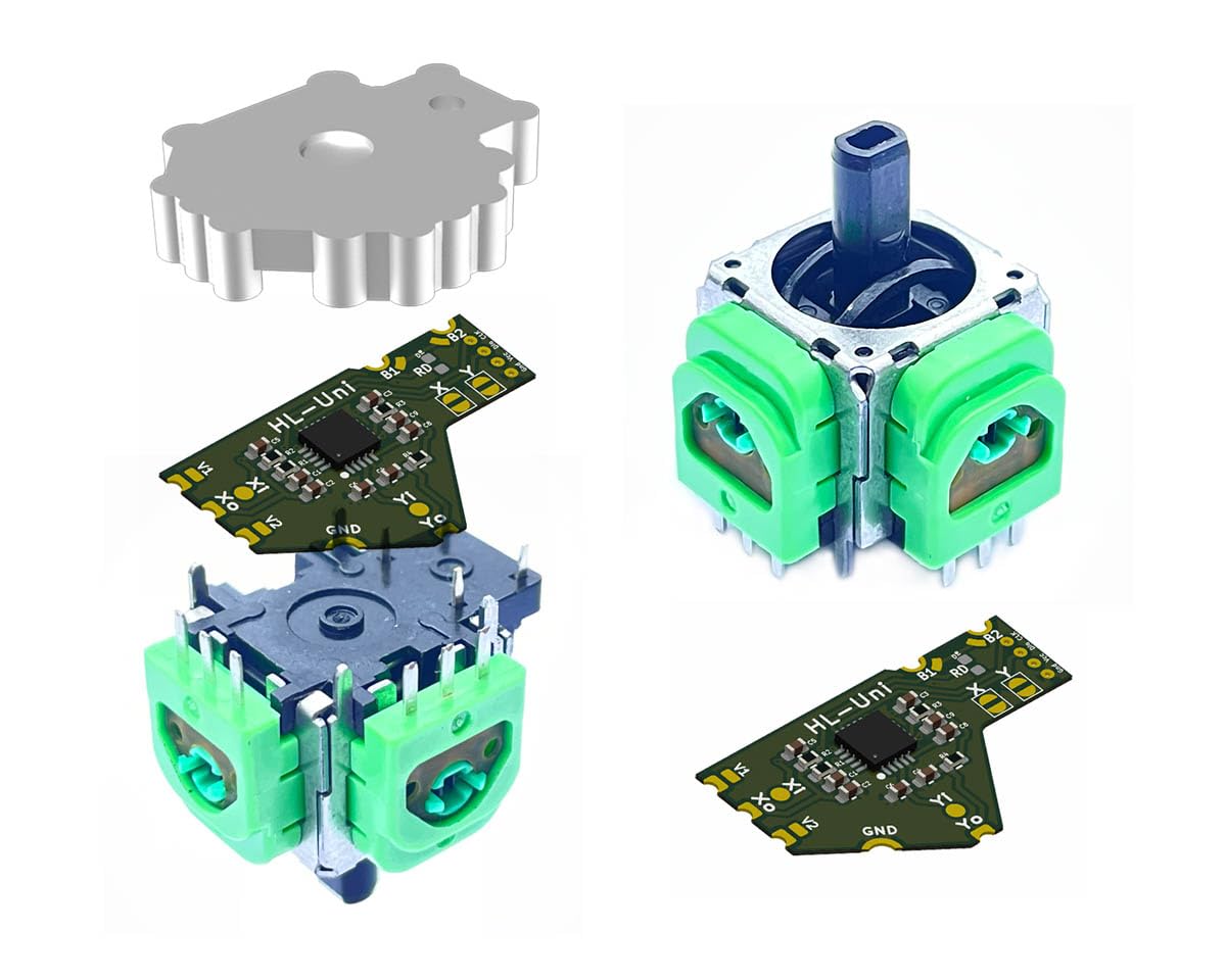 ElecGear 2x TMR Joystick and Desoldering Heating Plate Replacement for Universal Controllers, Calibration PCB, TMR Hall Control Stick and Soldering Wick Repair Tools – (TMR-UniA)