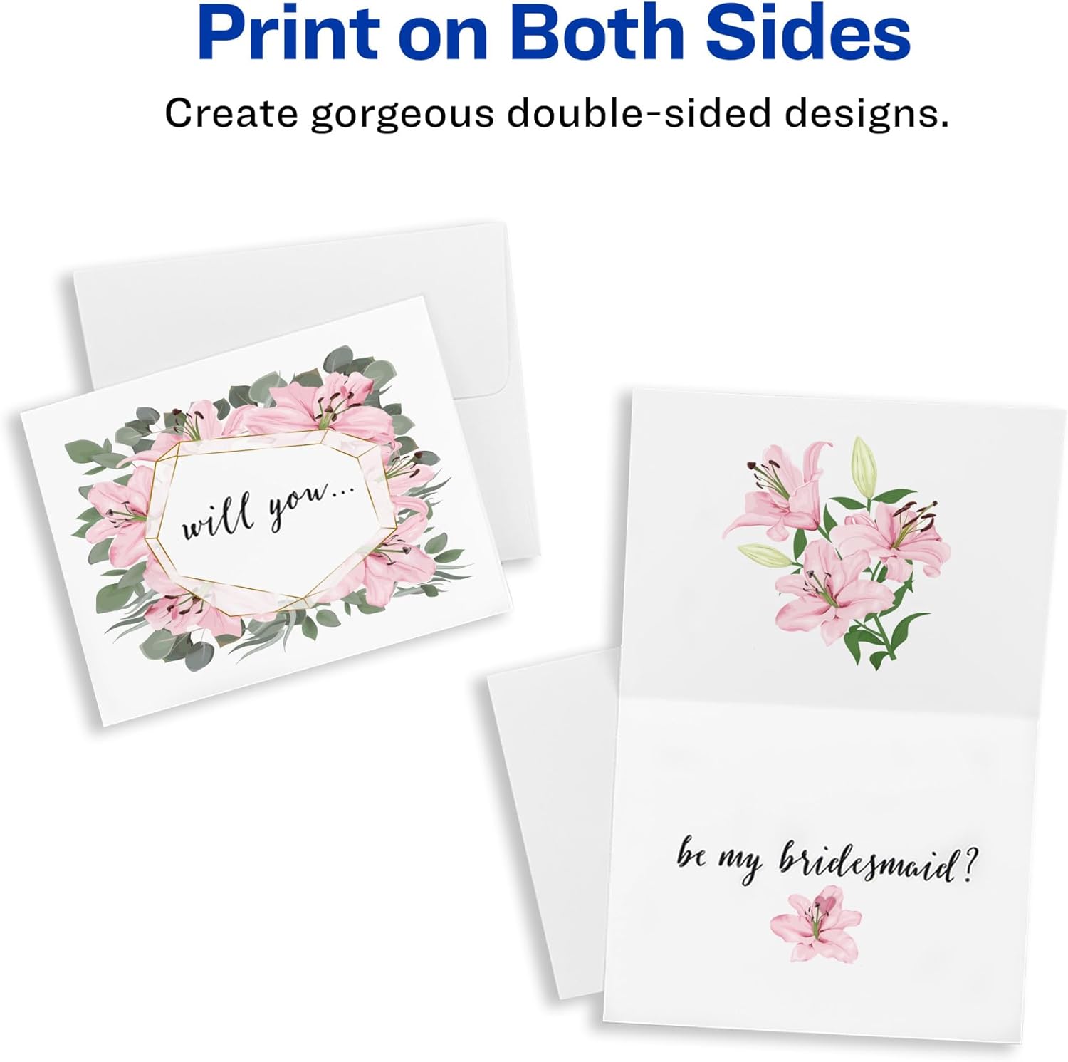AVERY Printable Note Cards White 4.25 x 5.5 Inches | With Envelopes | For Laser Printers | Pre-Scored | 60 Cards, Pack of 5