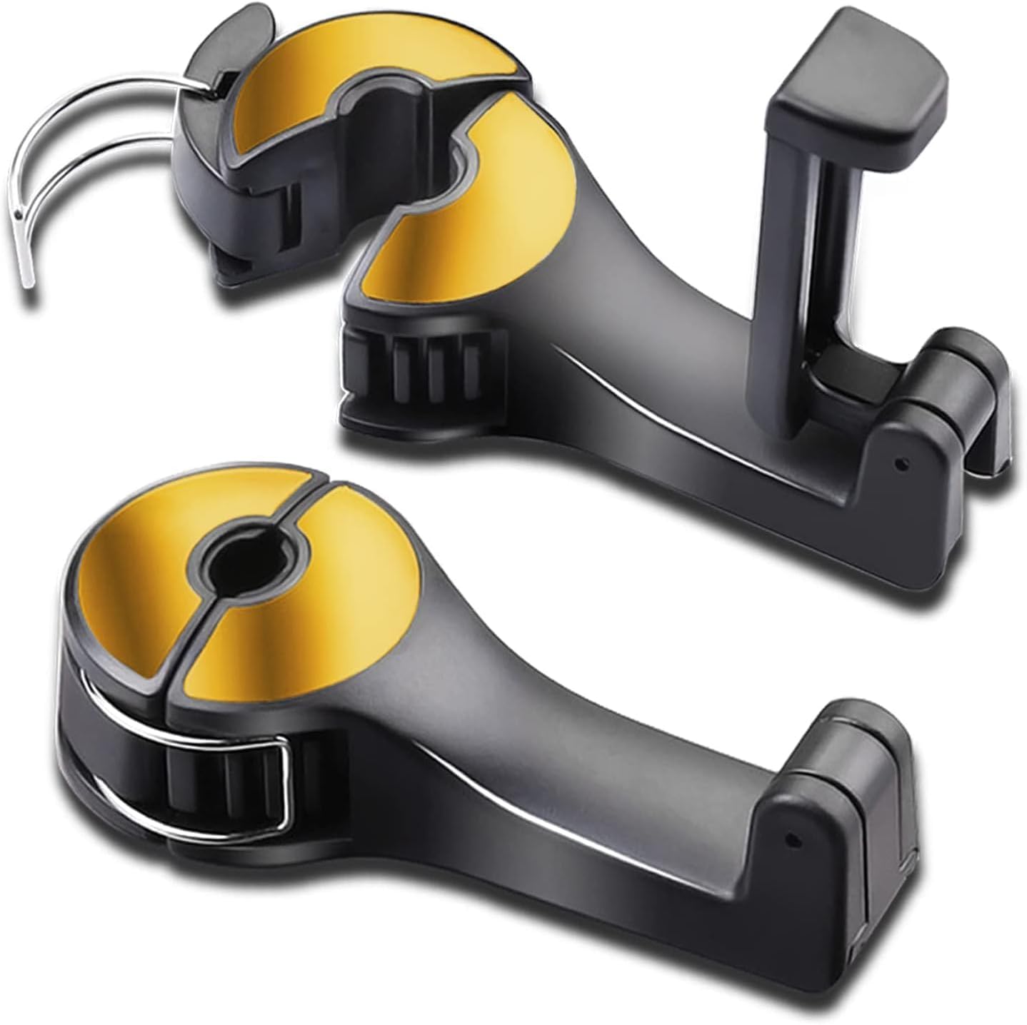 2PCS Car Headrest Hidden 2 in 1 Car Seat Hooks with Phone Holder for Purse, Backpacks，Auto Back Seat Hanging Hook for Handbag Clothes Grocery, Universal Vehicle Purse Hook Holder Organizer (Gold)