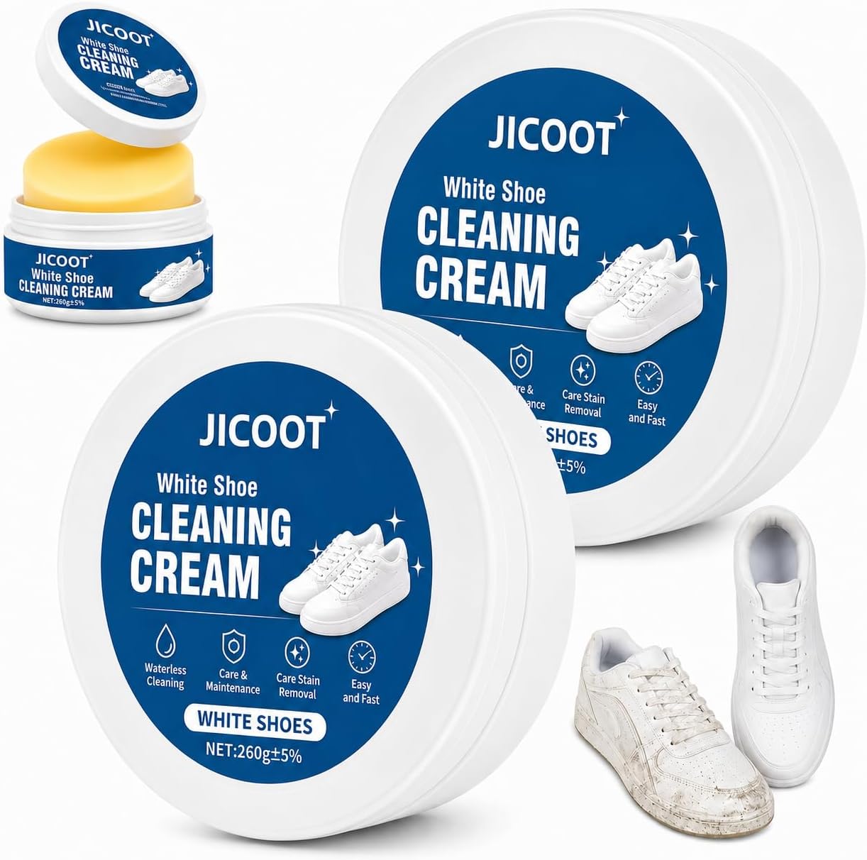 White Shoe Cleaning Cream, Practical Shoe Cleaning Kit - Shoe Cream with Sponge, Shoes Whitening Cleansing, Stain Remover Cleansing Cream for Shoe, Sneaker, No-Wash, for Leather Shoes