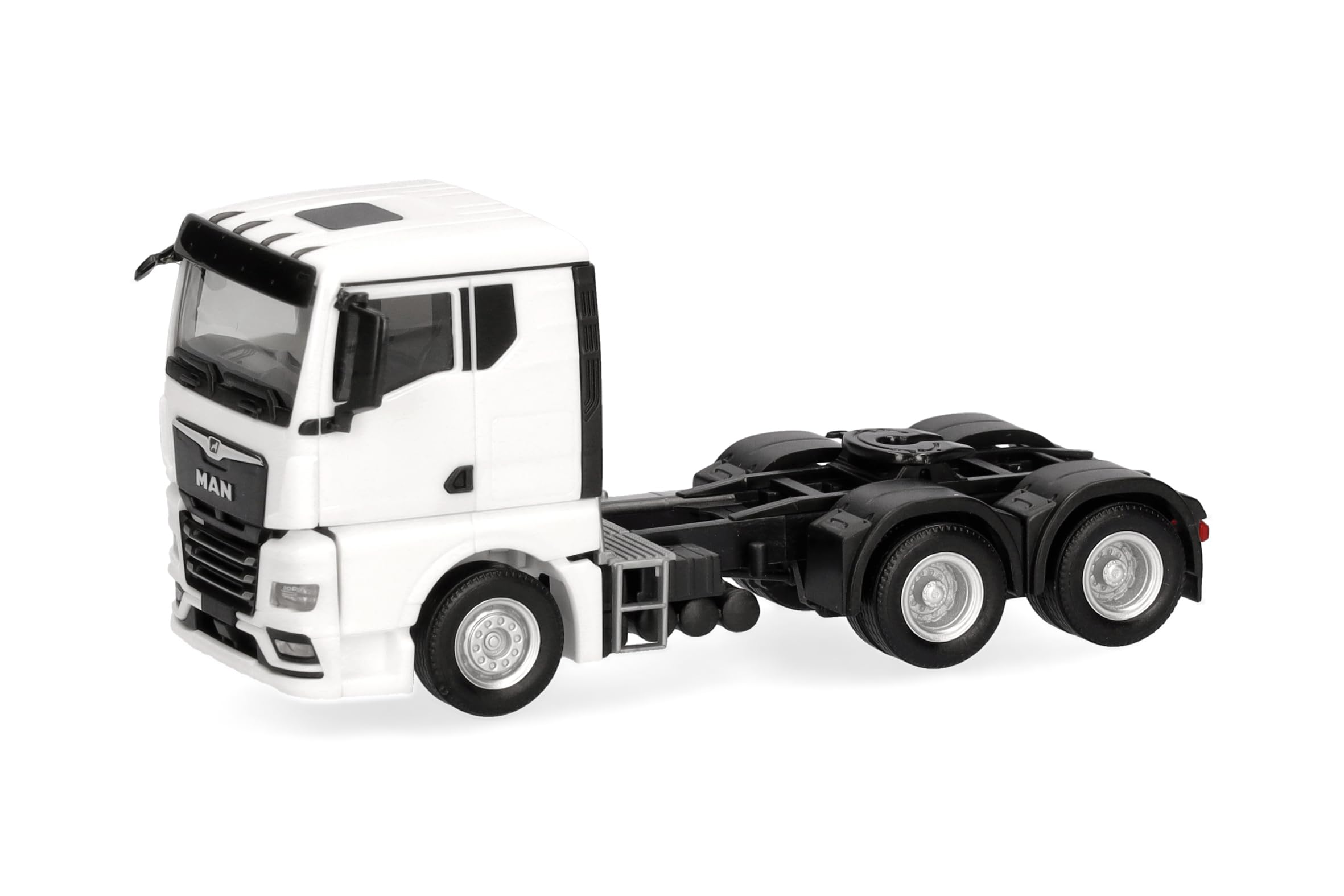 Herpa truck model MAN TGX GN rigid tractor 3axles, white, on a scale of 1:87, plastic miniature, made in Germany, model building, collectors edition