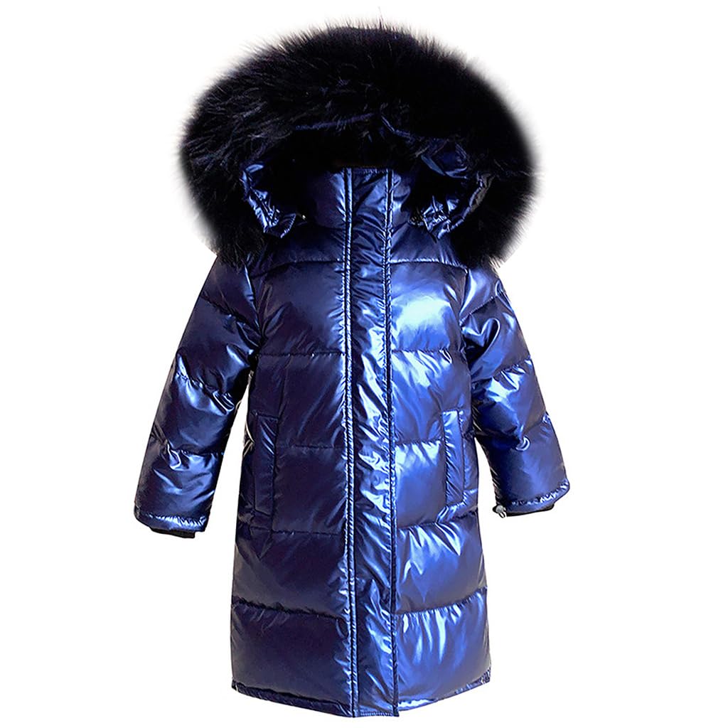 Linboo - Abrigo largo para niña, chaqueta de plumón cálido, para niño, invierno, con capucha, piel acolchada, parka luminosa
