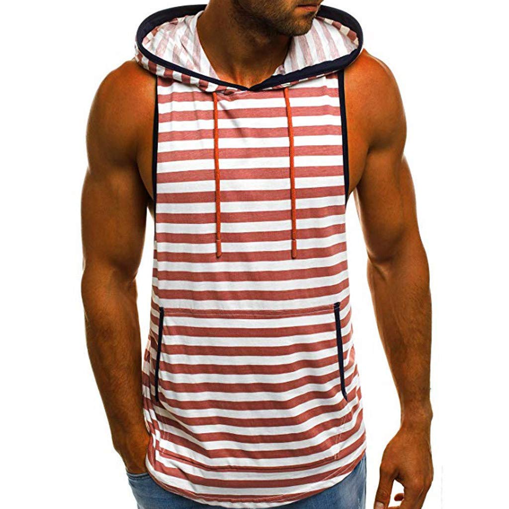 H/SMen's Tops for Street Dance Clothes Fitness Parkour Sporty Style Blouse Striped Shirt Clothing Sleeveless Hooded Vest Design Pocket Tie Dyeing