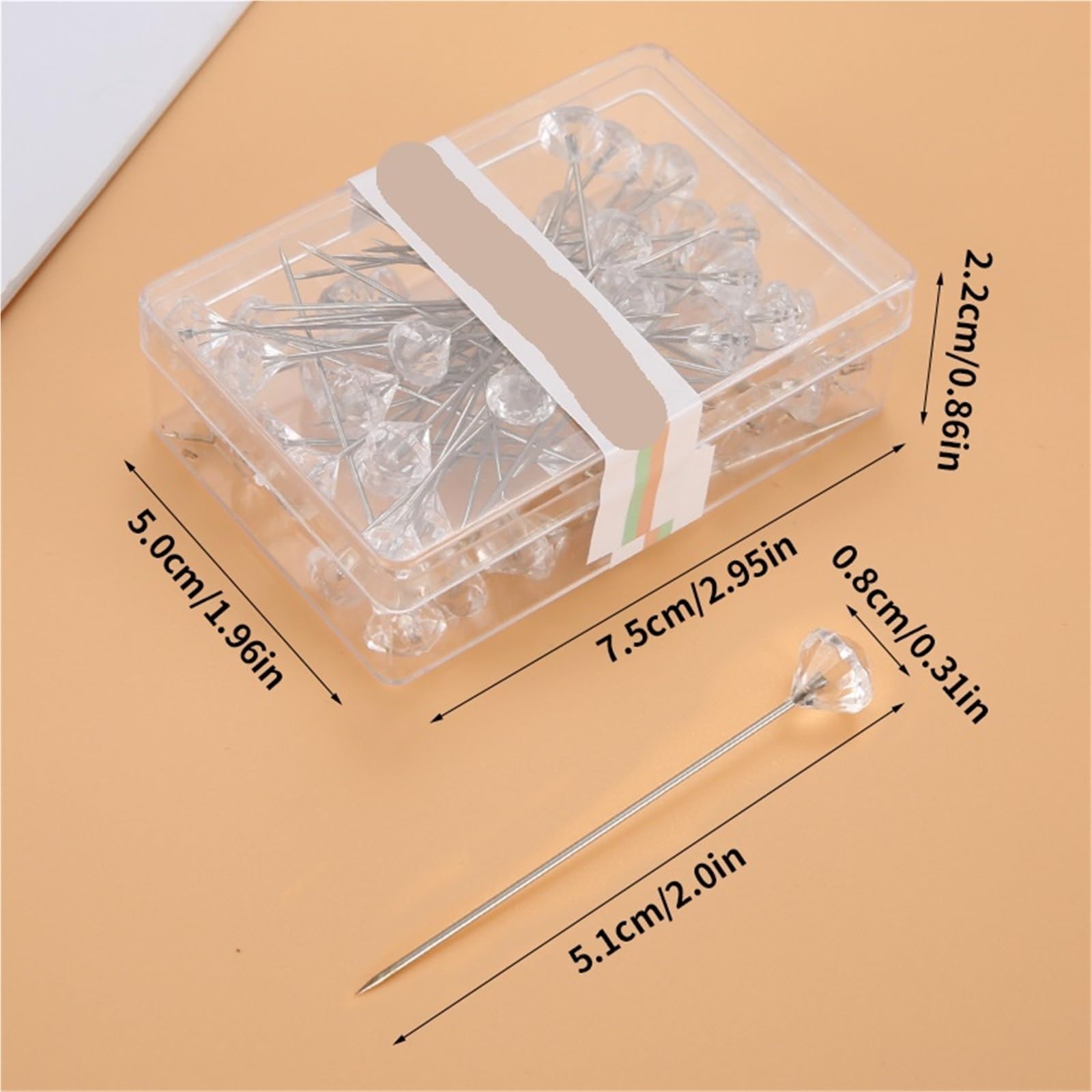 Stecknadeln Pins Transparent Diamant Pin DIY Hochzeit Bouquet Pins Nähen Nadeln Kunststoff Box Nähen Zubehör für Heimwerkerprojekte(2Box)