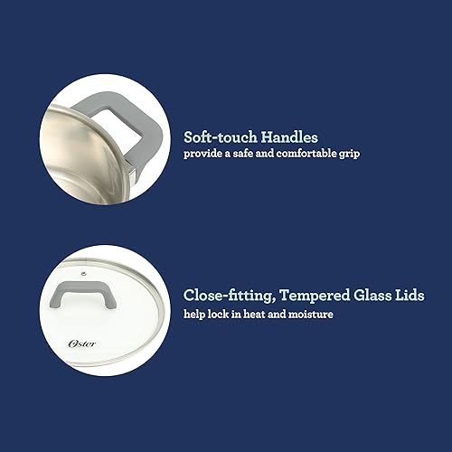 Miniatura 5 de Oster Beauford - Juego de utensilios de cocina de acero inoxidable de 5 capas con base encapsulada, no tóxico, compatible con inducción, con asas