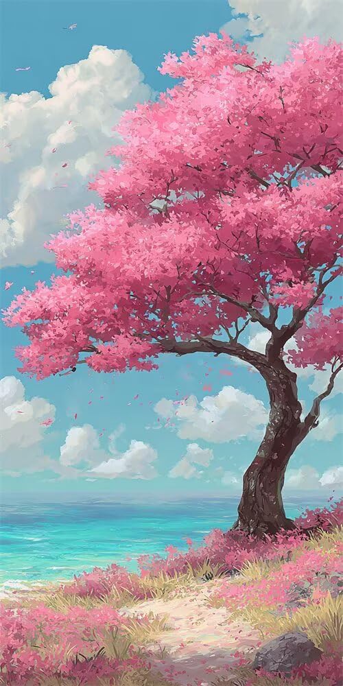 Diamond Painting Kits for Adults, 5D Diamond Art Pink Tree 50x120cm, DIY Large Blue Sky Dimond Art kits Adults, Full Square Drill Crystal Rhinestone Embroidery Canvas for Home Wall Decor (SQ872)