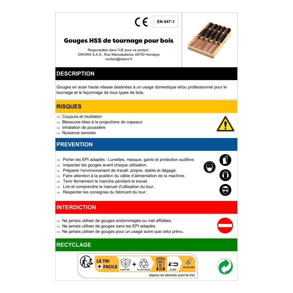 Coffret de 5 Outils de Tournage de Type Gouges HSS - OMNIVOR
