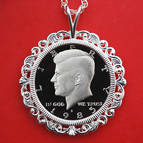 US 1985 Kennedy Half Dollar Gem Bu Unc Proof Coin Solid 925 Sterling Silver Necklace NEW