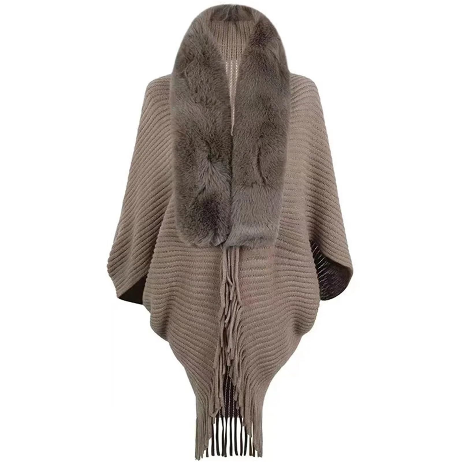 Poncho Donna Poncho Lungo Invernale con Nappe Larghe, Stile Streetwear, da Donna, Cardigan, Soprabito, Caldo, Lavorato a Maglia, in Pelliccia Sintetica