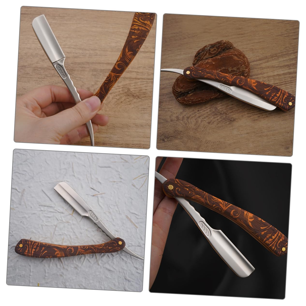 PLAFOPE Rasoio Professionale a Mano in Acciaio Inossidabile e Legno, Design Sicuro, Stile Vintage, per Barba, Uso Domestico e Parrucchiere