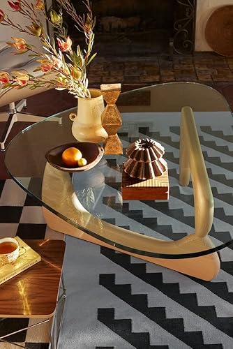 Miniatura 7 de Mesa auxiliar de cristal vintage triangular, mesa auxiliar de cristal con base de madera maciza y parte superior triangular de vidrio transparente,